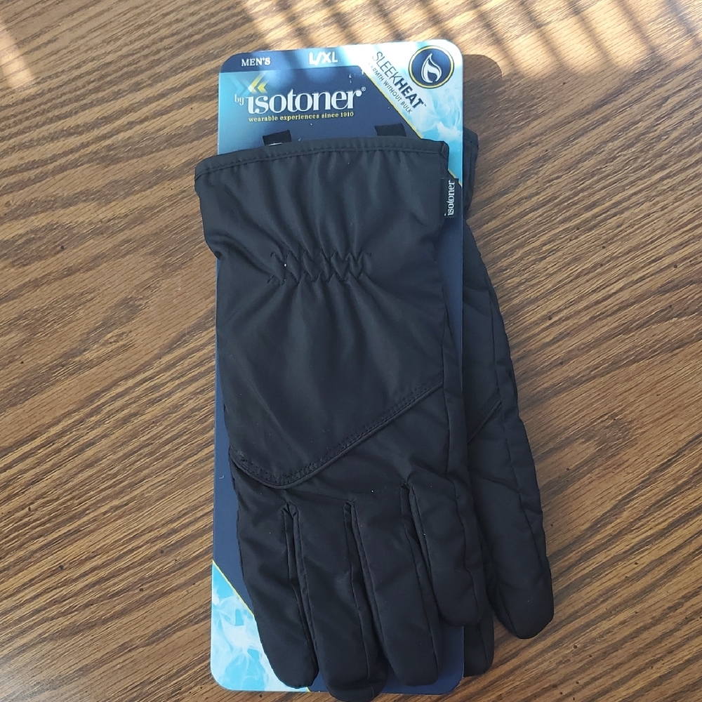 Isotoner Men's Black Gloves New SleekHeat SmartDri SmartTouch
